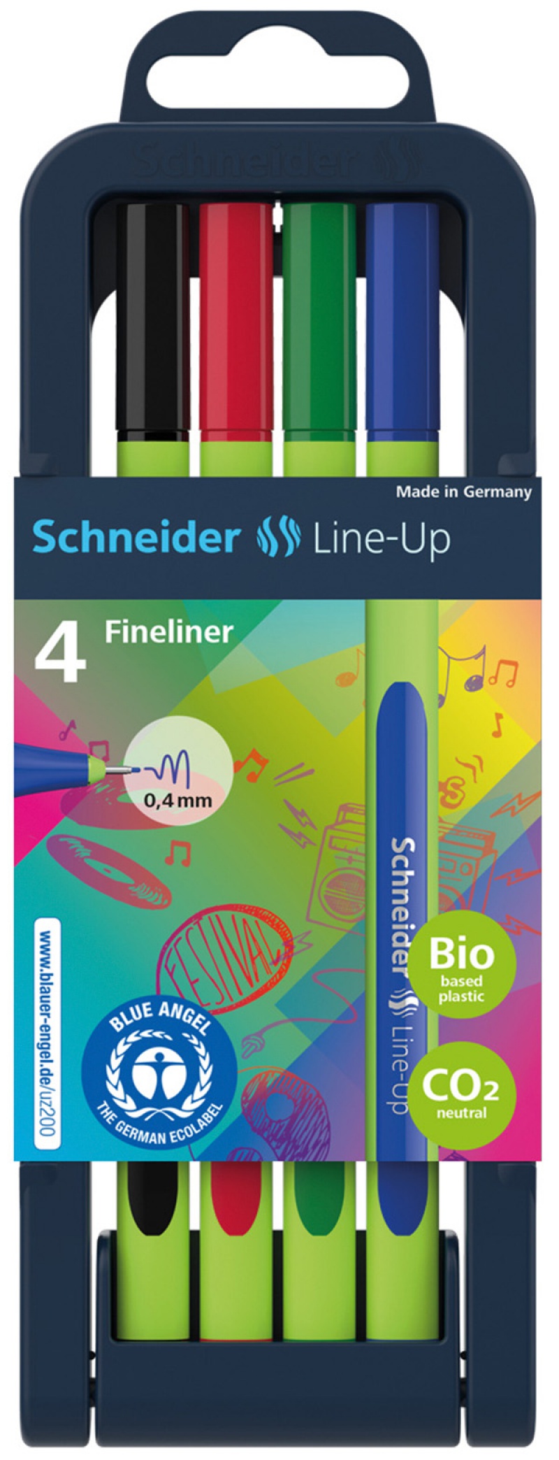 Zestaw cienkopisów SCHNEIDER Line-Up, 0,4mm, stojak, 4 szt., miks kolorów