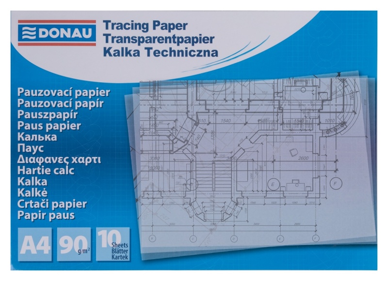 Kalka techniczna DONAU, A4, 10 arkuszy, 90g, transparentna